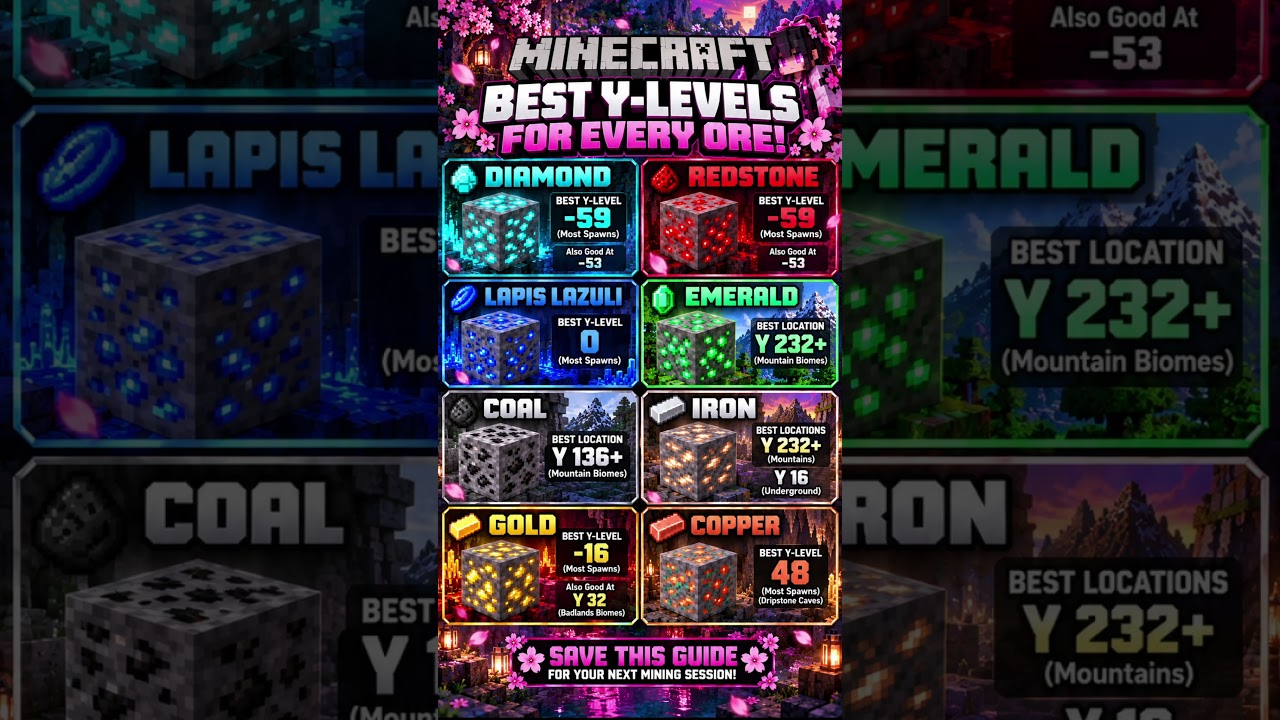 BEST Y-LEVELS for EVERY Minecraft Ore! 💎⛏️ #Minecraft #Shorts #minecraft