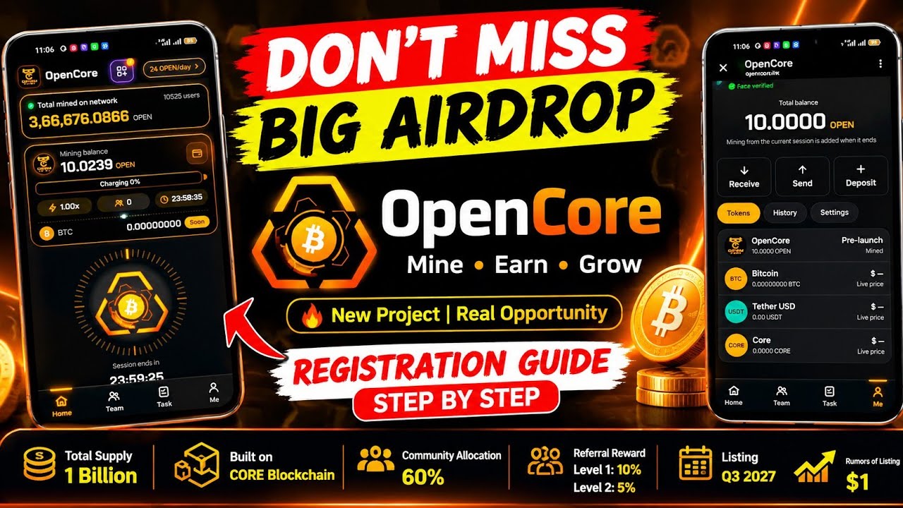 OpenCore BIG AIRDROP 🚀 | Free Mining & Registration Guide